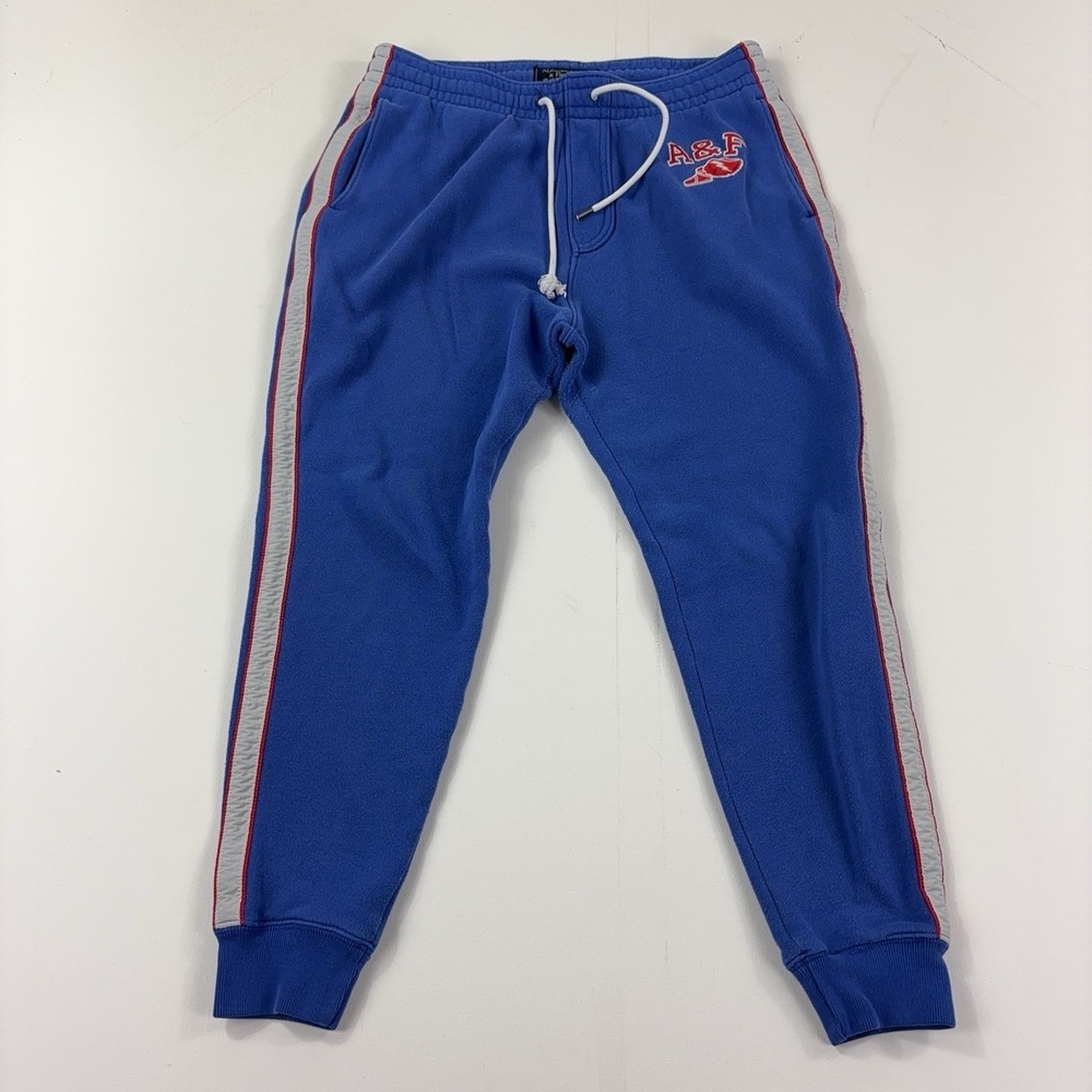 Abercrombie & Fitch Sweatpants Mens Medium Blue Fleece Side Stripe Joggers